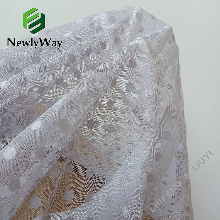 Wholesale Price Red Tulle Fabric - Factory sale white large polka dot polyester warp knitted mesh tulle fabric for dressess – Liuyi