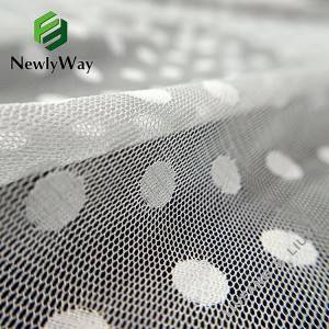 Factory sale white large polka dot polyester warp knitted mesh tulle fabric for dressess