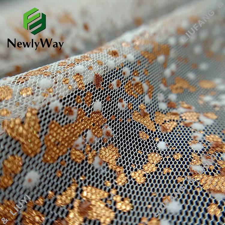 Europe style for Floral Tulle Fabric - Fashion flocking and rose gold foil printed tulle polyester mesh lace fabric – Liuyi