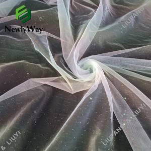 Fashional nylon material coloures printed and glitter tulle mesh lace fabric for gown dress