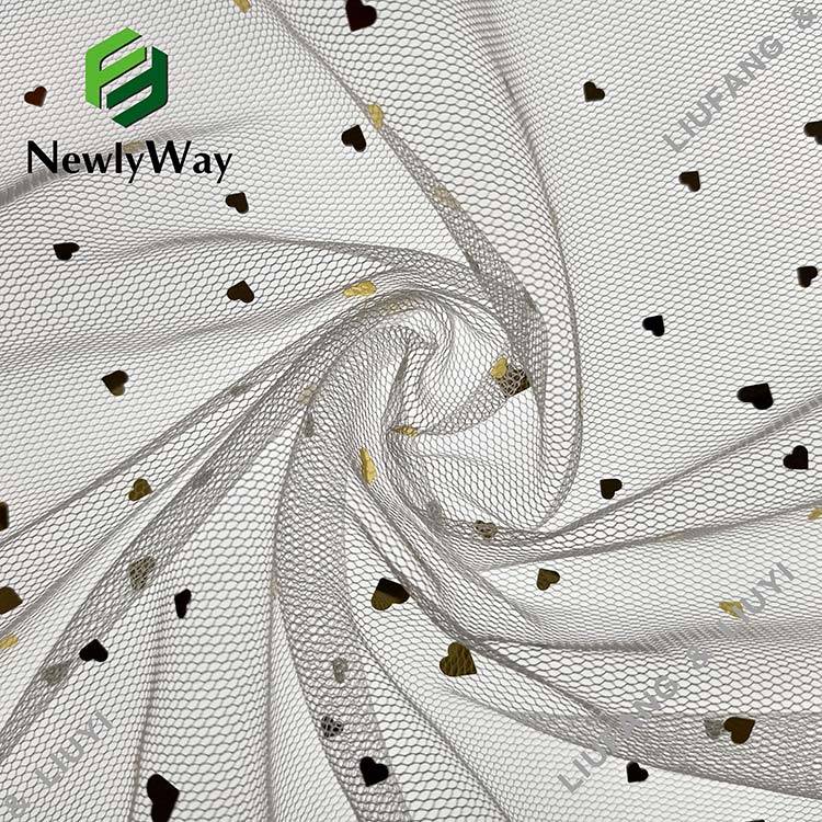 2021 High quality Sequin Mesh Fabric - Gold Heart-shaped Sequin White Tulle Polyester Mesh Lace Fabric for Wedding Dresses – Liuyi