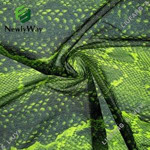 Green fluorescent snakeskin design printed nylon stretch tricot knit lace fabric online wholesale