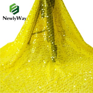 High Quality Yellow Tulle Lace Sequin Embroidered Glitter Fabric For Belly Dance Costume