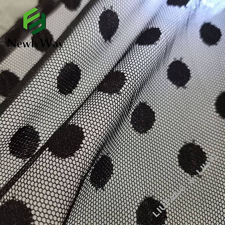 Bottom price Stiff Tulle Fabric - Large polka dots black nylon spandex mesh knit stretch fabric for sexy lingerie – Liuyi