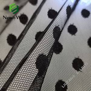 Large polka dots black nylon spandex mesh knit stretch fabric for sexy lingerie