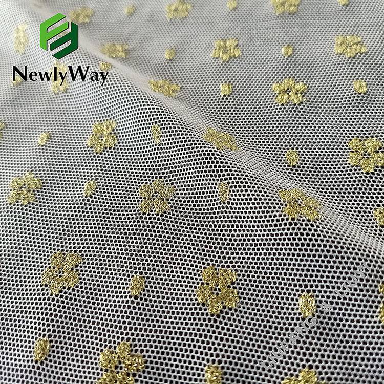 Nylon spandex stretch warp knitted flower lace white tulle mesh fabric for wedding dresses-1