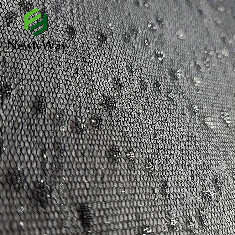 Low price for Polka Dot Mesh Fabric - Sheer nylon sliver thread mesh netting knit voile lace border material for bridal veil – Liuyi