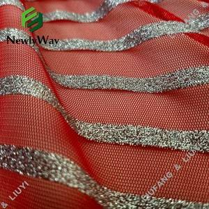 Sliver Stripes Glitter Red Tulle Polyester Mesh Lace Fabric for Dress