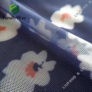 Soft Printed Nylon Spandex Mesh Flower Lace Fabric for Bra/Close-fitting Top