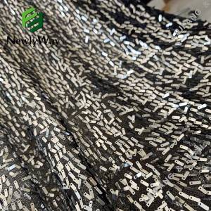 Sparkle Black Embroidered Sequin Mirror Nylon Spandex Mesh Lace Fabric for Party’s Decoration