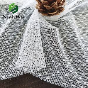 Super thin nylon spandex warp knitted polka dot white tulle mesh fabric for skirts