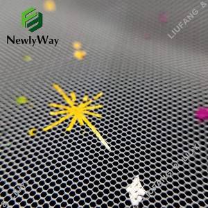 Coloured star stamping foil printed tulle polyester mesh lace fabric for dresses