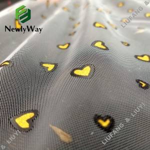 Cool style printing gold heart-shaped foil nylon tulle mesh lace fabric for dress