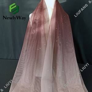 Fashional ombre colored printed and sequin tulle polyester mesh lace fabric for womenswear