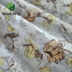 Floral printed polyester cotton mesh lace warp knitted fabric for clothing