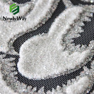 New Arrival Crystal Sequins Glitter Sliver White Sparkle Lace Form Tulle Fabric For Party Wedding Dress