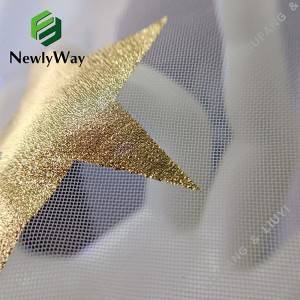 Gold stamping star foil nylon tulle printed mesh lace fabric for dresses
