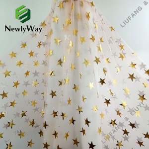 Gold stamping star foil nylon tulle printed mesh lace fabric for dresses