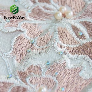 New design Embroidery Tulle Lace Fabric with beaded pearls and stones