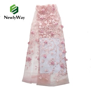 Handwork French Lace 3D Chiffon Flower Embroidery Mesh Fabric for women dressdes