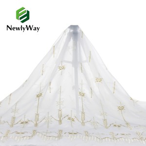 Golden Thread White Chiffon Embroidery Fabric for wedding dresses