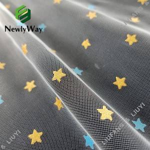 2021 China New Design Glitter Tulle Fabric - Nylon gold glitter tulle and printed blue star tulle fabric – Liuyi