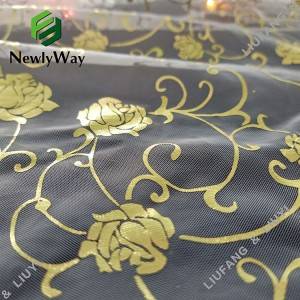 nylon gold rose foil printed tulle mesh lace fabric for wedding decoration