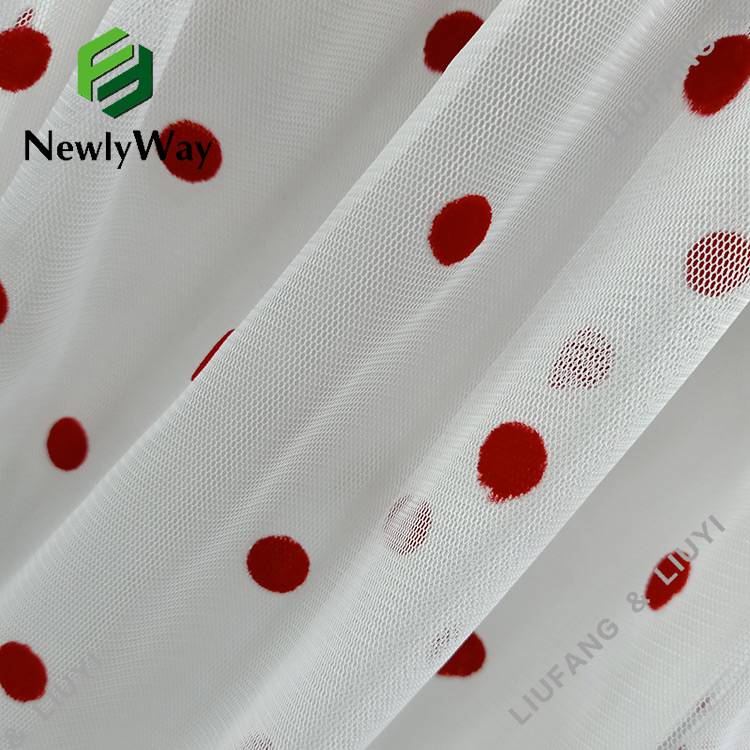 China White nylon polka dot flocking tulle fabric for the clothes