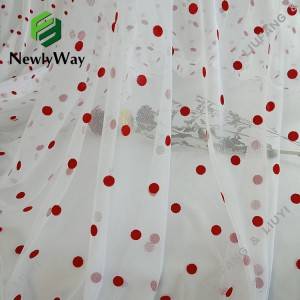 Polyester flocking big red polka dot tulle fabric for the skirts