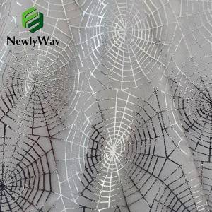 Silver stamping spider web foil nylon tulle printed mesh lace fabric for party decor