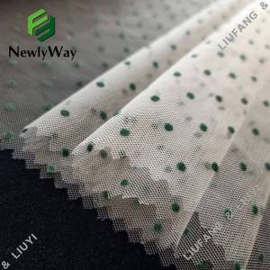 Small green polka dot flocking nylon tulle fabric for the dersses