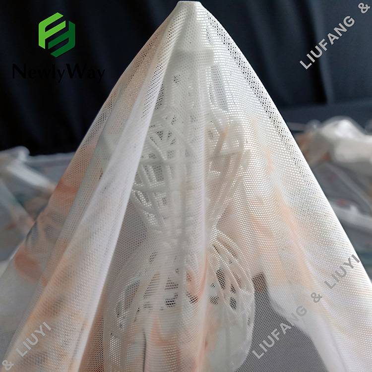 Manufacturer of Flocking Mesh - Super soft polyester spandex flower design printed mesh lace tricot knit fabric for pajamas – Liuyi