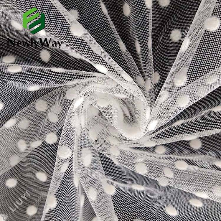 China White nylon polka dot flocking tulle fabric for the clothes  Manufacture and Factory