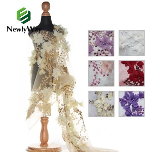 Handwork French Lace 3D Chiffon Flower Embroidery Mesh Fabric for women dressdes