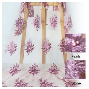 Iba't ibang uri ng dresses material Embroidery Lace Fabric na may perlas at bato