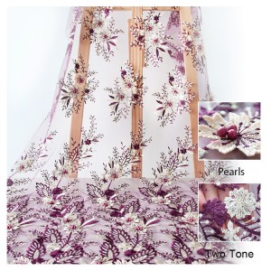 Lady Fashion Dresses Material Embroidered Lace Fabric with appliques