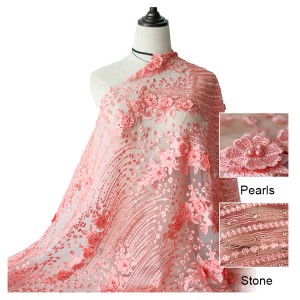 Factory Customization 3D Appliques Embroidered French Tulle Lace Fabric