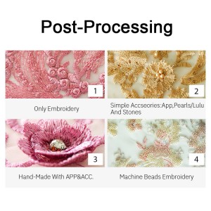 Factory Customization 3D Appliques Embroidered French Tulle Lace Fabric