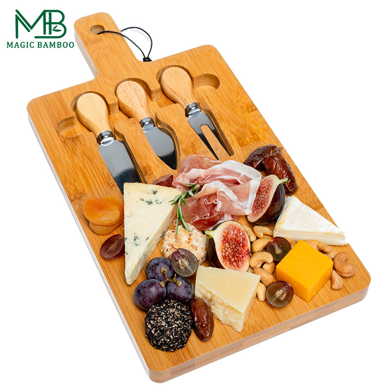 Bamboo Cheese Board And Knife Set With Handle