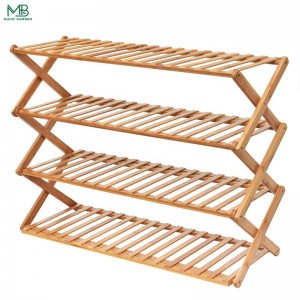 Bamboo Wood Foldable 4 Tier Shoe Storage Shelf