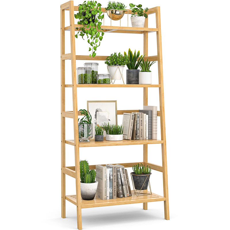 Embrace sustainable style and organizational efficiency with a bamboo 4-tier ladder shelf bookshelf