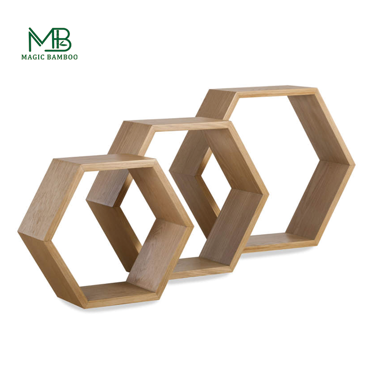 Embrace chic organization with Bamboo Hexagon Floating Shelves – a stylish storage solution