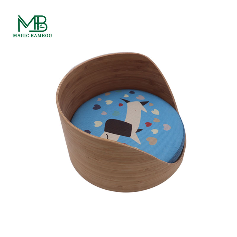 Bamboo Round Semi-Open Cotton Padded Pet Bed