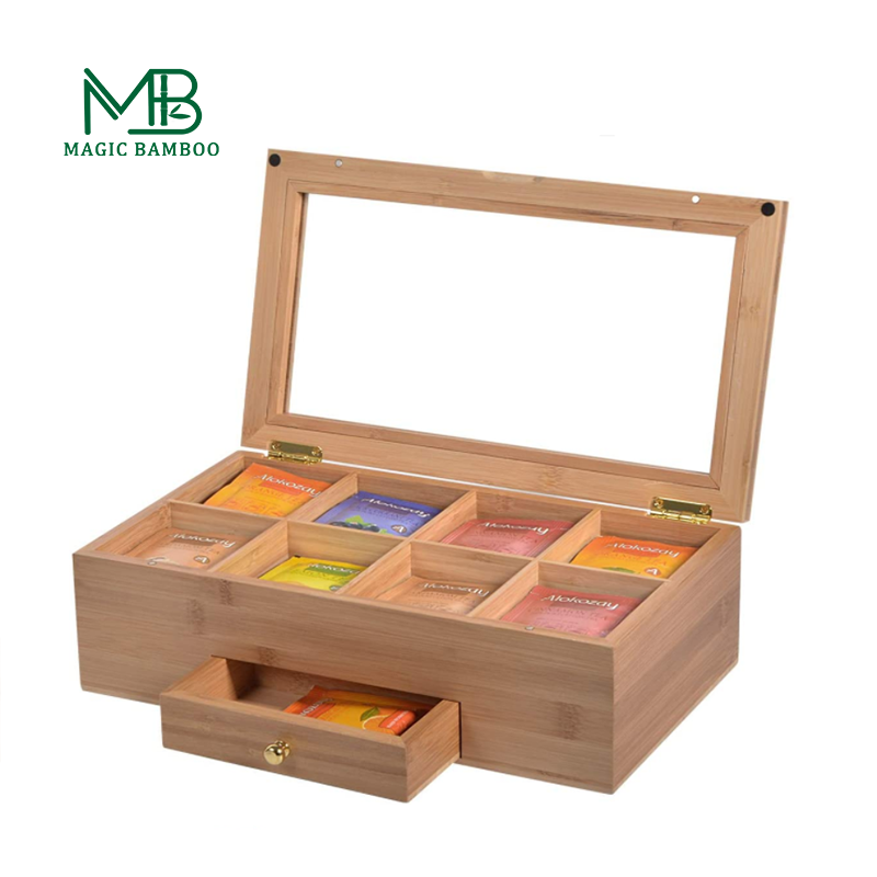Stylishly organize your beauty essentials with the Bamboo Cosmetic Organizer with Drawers