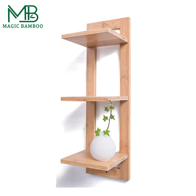 Wall Mounted Multi Layer Solid Bamboo Floating Shelves