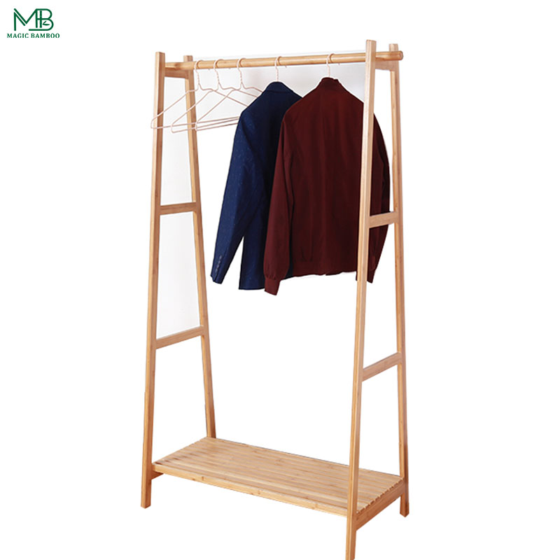 Bamboo Standing Clothes Hanger With Shoe Rack