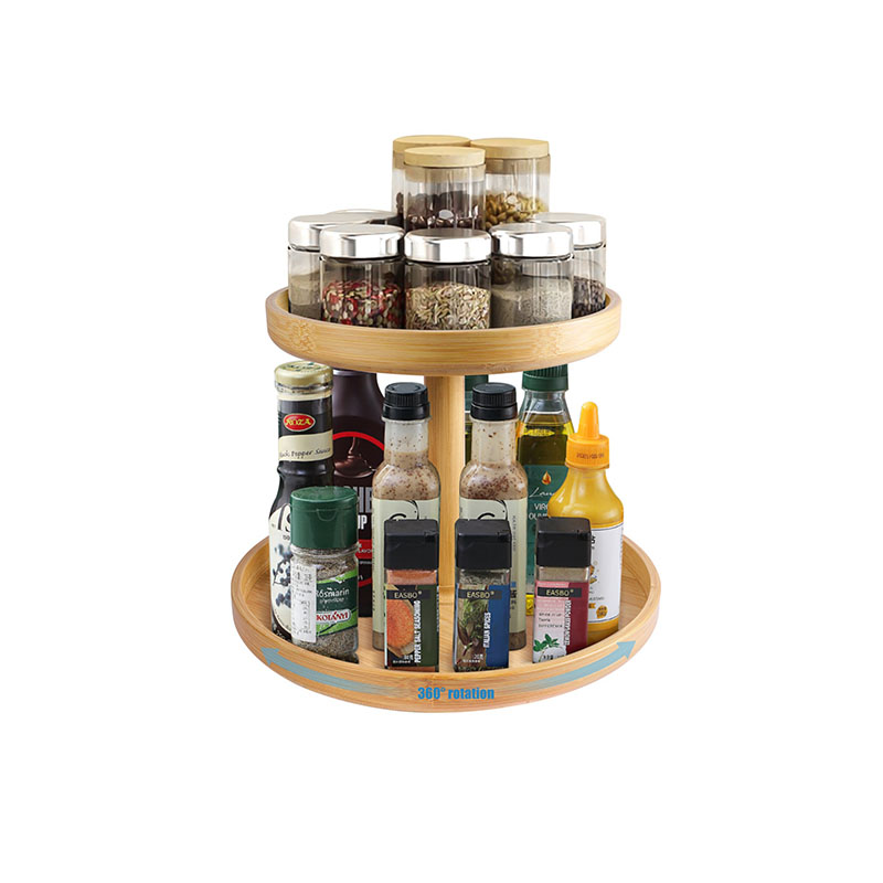 Enhance your desktop organization with the 2-tier Bamboo Lazy Susan Turntable