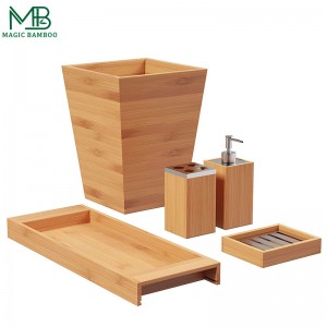 Conjunto de acessórios de banheiro de bambu 5 peças Deluxe