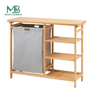 Bamboo Laundry Hamper Basket na May 3 Foldable Shelf