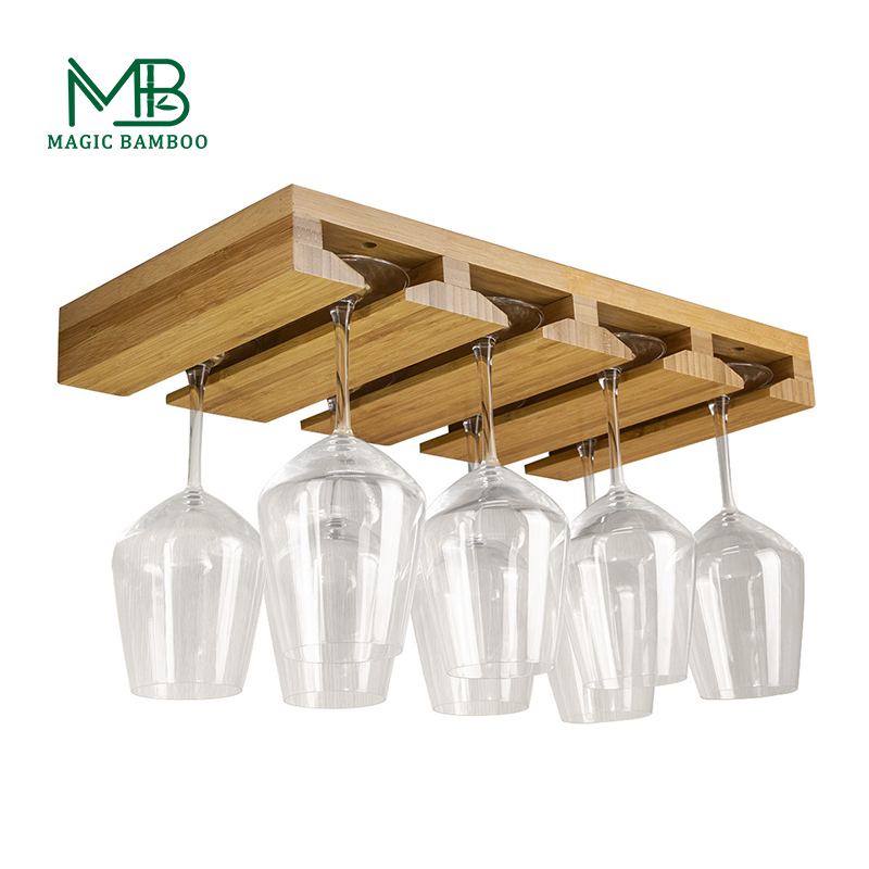 Contemporary Bamboo and Wood Wall Mounted Wine Glass Holder